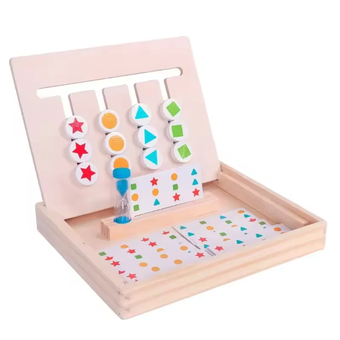 Wooden Four Color & Shape Slide Matching Logic Board Game