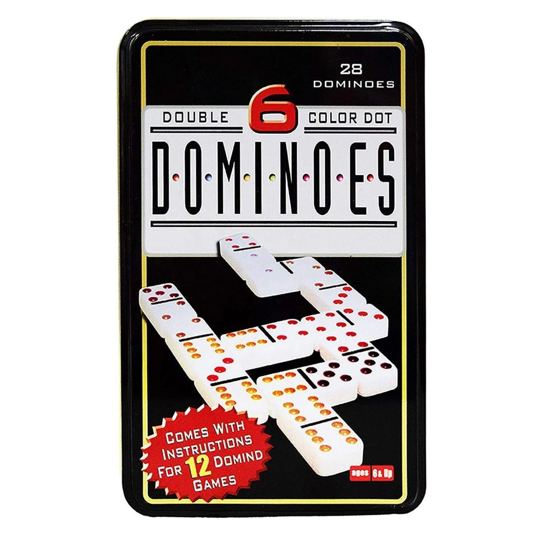 Double 6 Color Dot Dominoes Set with Tin Box (28 Pieces)