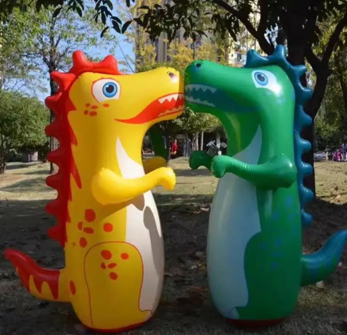 Inflatable Dinosaur & Wrestler Tumbler Punching Bag Toy with Pump (90cm)