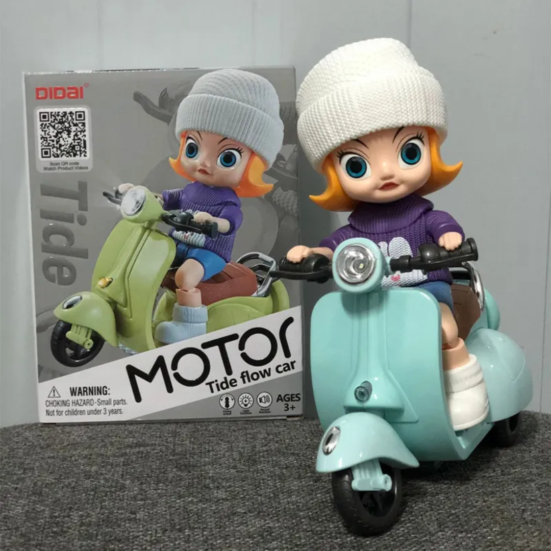Tide Motor Scooter Riding Cute Doll Musical Light-Up Toy for Kids