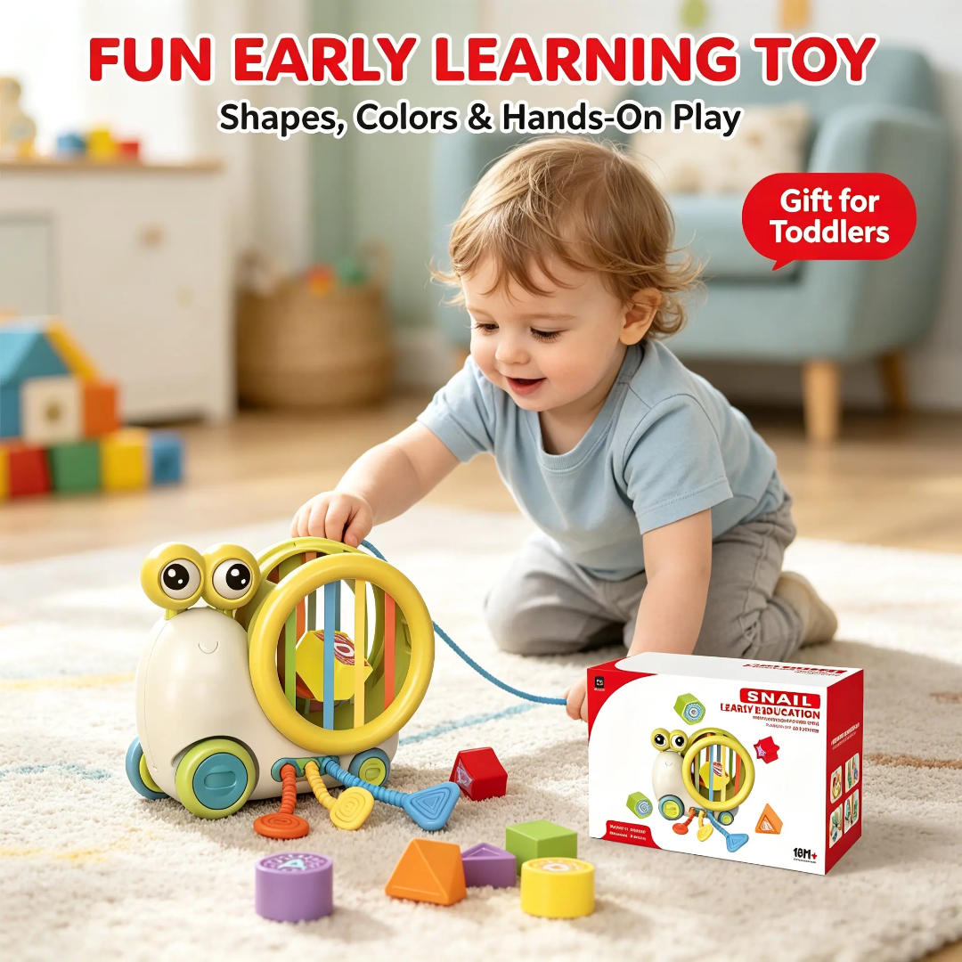 Montessori Snail Early Educational Pulling & Shape Sorting Toy for Toddlers 