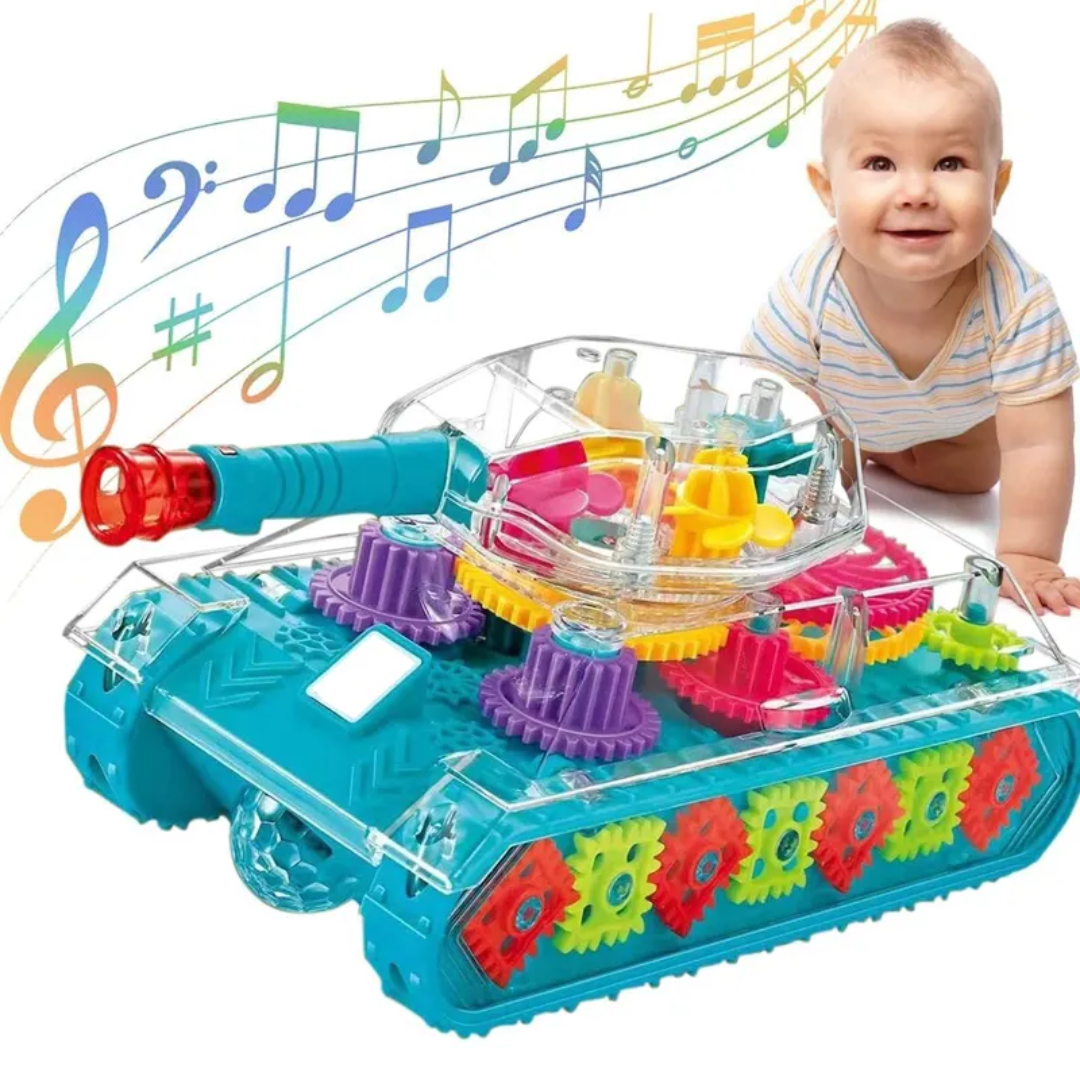 Transparent Concept Mechanical Gear Tank Toy with Light & Sound for Kids  